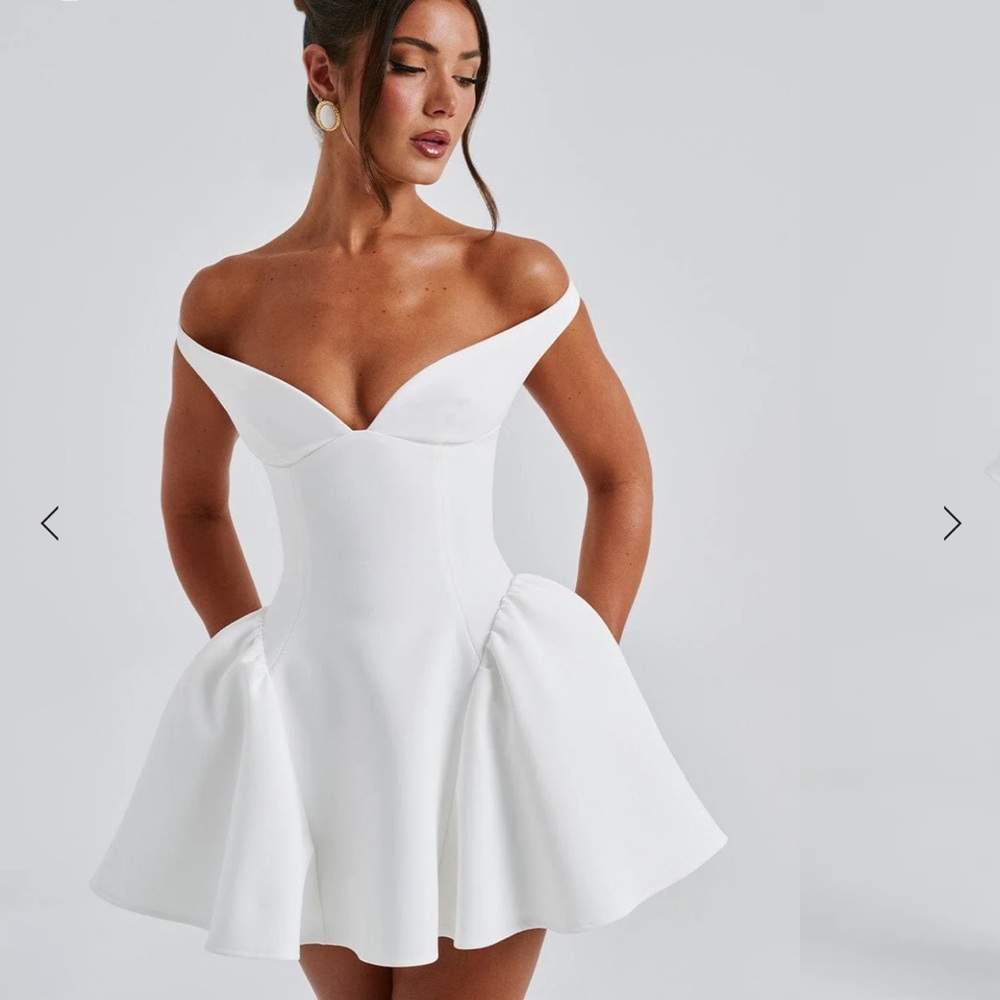 White Pleated Fit and Flare Strapless Dress